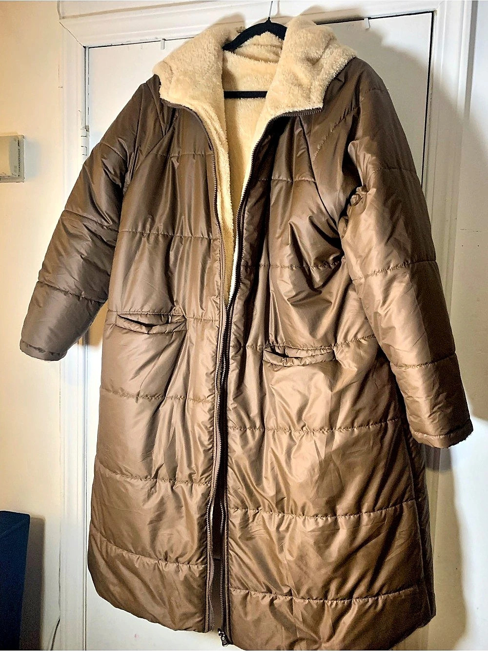 Brown Sherpa-Lined Puffer Coat Like New
